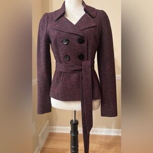 🌹 Classiques Entier Tailored Wool-blend Soft Tweed Blazer Jacket w Sash, Size 2